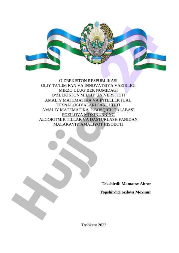 Algoritmik tillar va dasturlash fanidan hisobot