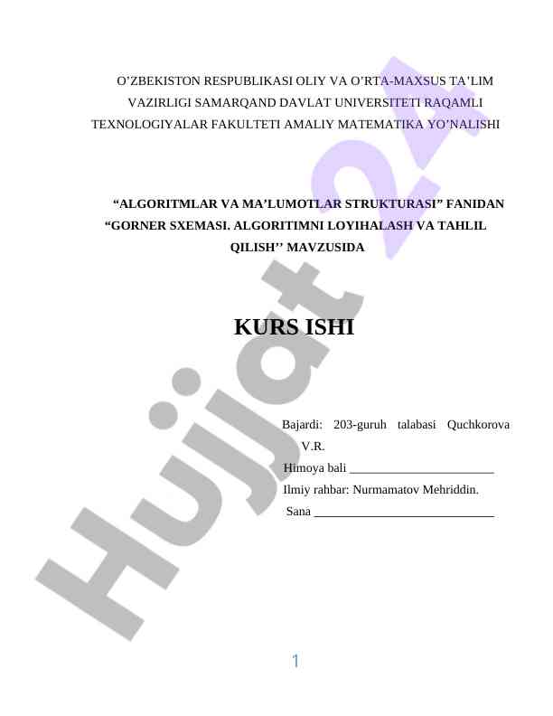 Gorner sxemasi algoritmlarni loyihalash va tahlil qilish