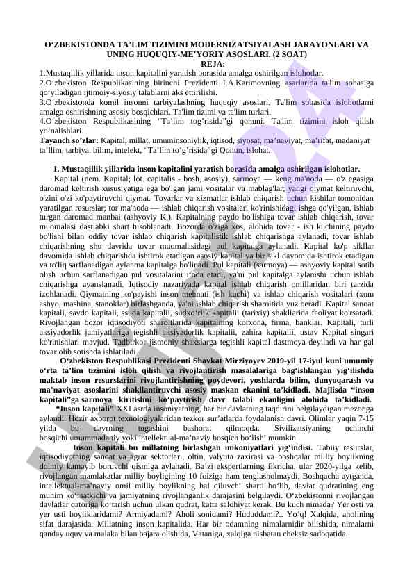 O‘zbekistonda ta'lim tizimini modernizatsiyalash jarayonlari