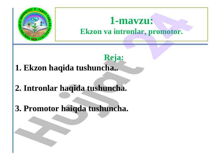 Ekzon, intron va promotor haqida tushuncha