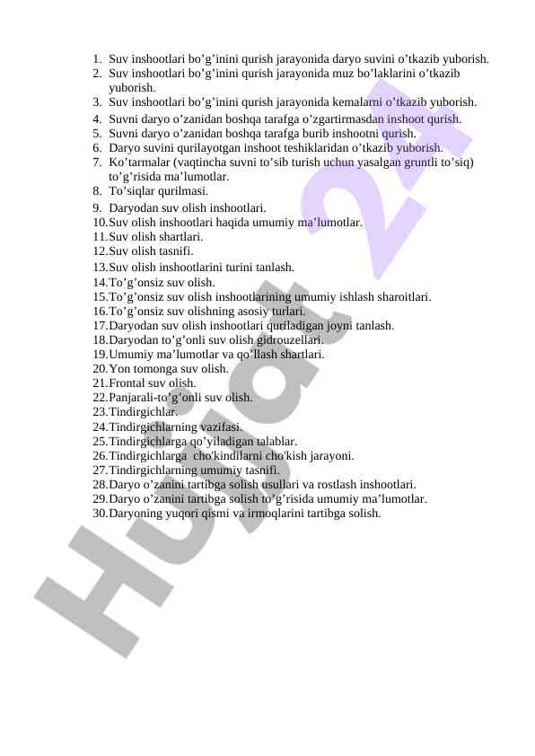 Suv inshootlari qurilishi jarayoni haqida ma'lumotlar