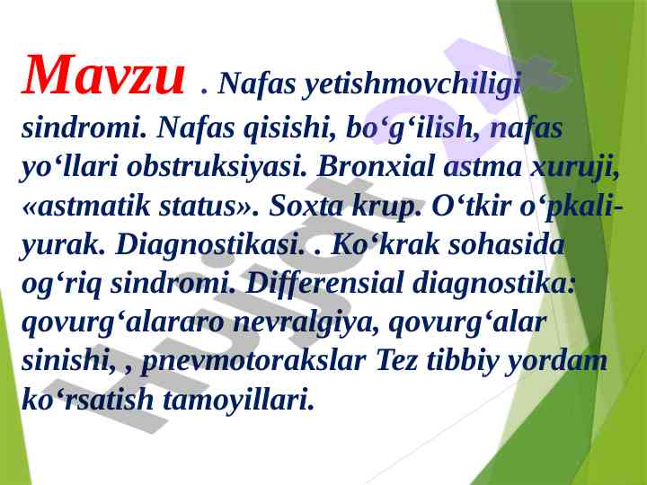 Nafas yetishmovchiligi sindromi diagnostikasi