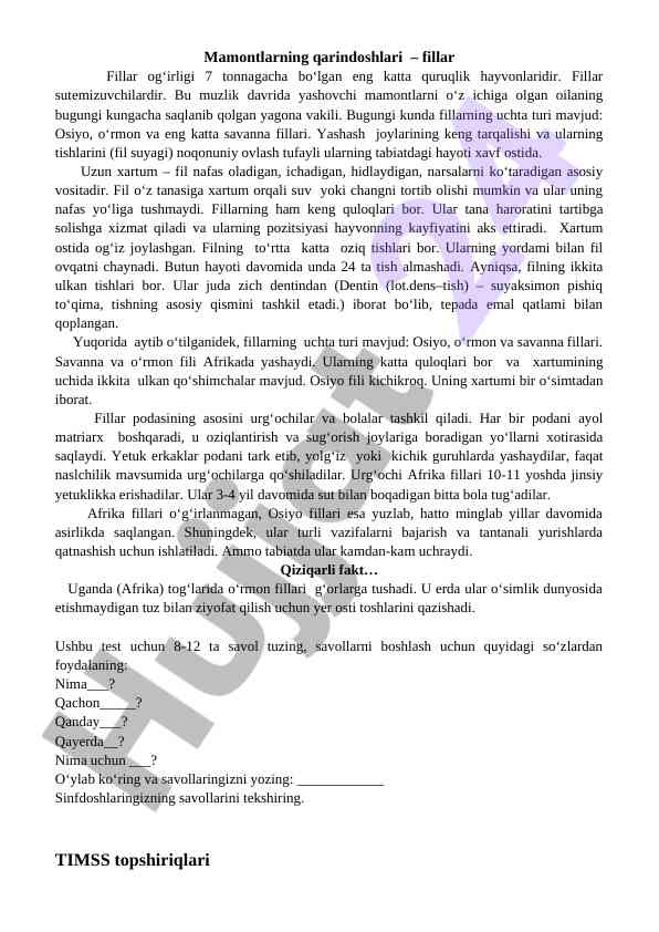 Fillar va ularning hayoti haqida qiziqarli faktlar