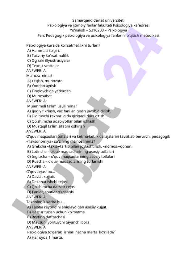 Pedagogik psixologiya va ko’rsatmalilik turlari