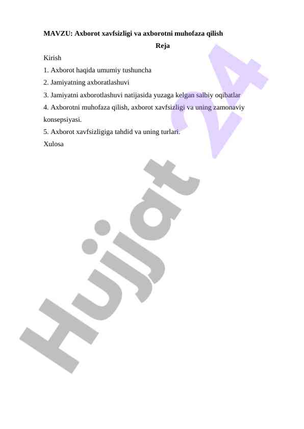 Axborot xavfsizligi va axborotni muhofaza qilish