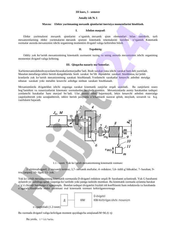 Elektr yuritmalar mexanik qismlarini o‘rganish