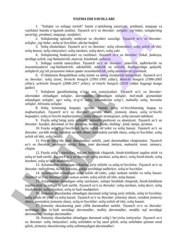 Soliqlar va soliqqa tortish fanining o‘qitilishi