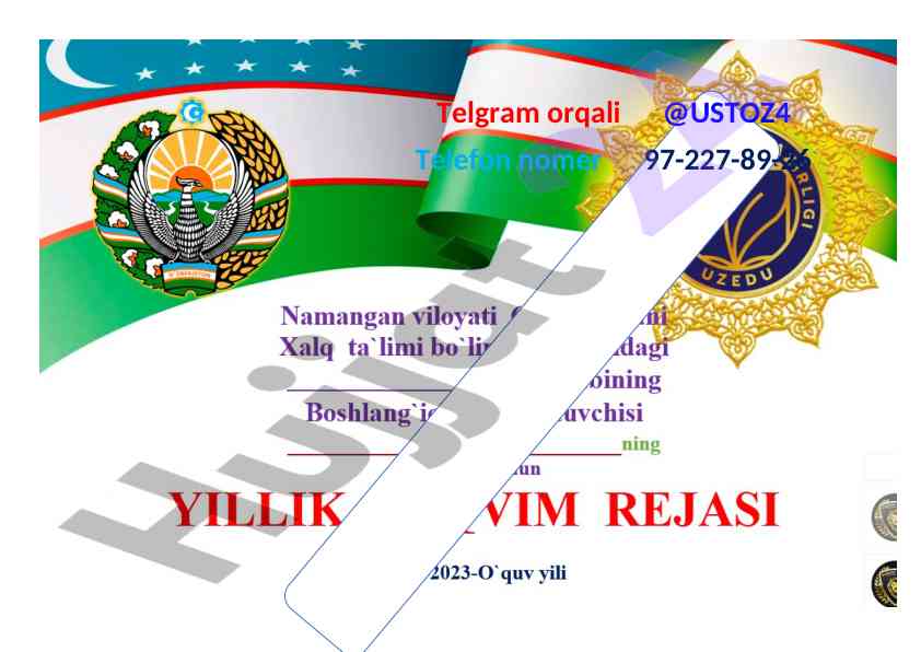 Boshlang‘ich sinf uchun taqlimiy ish rejasi