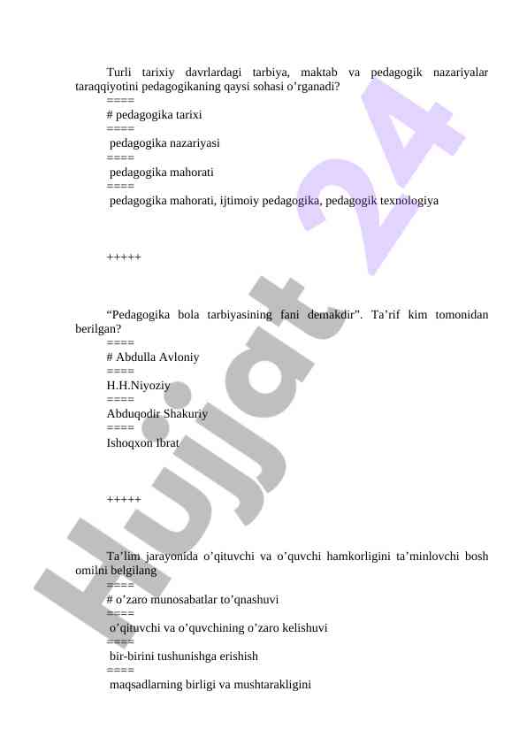 Pedagogika tarixi va nazariyasi asoslari