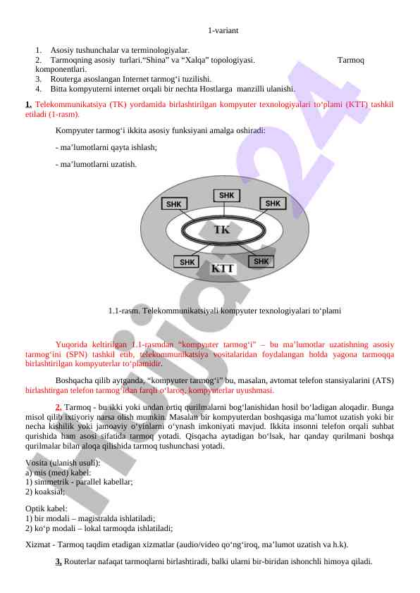 Kompyuter tarmogʻi va telekommunikatsiya texnologiyalari
