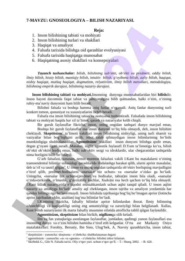 Gnoseologiya bilish nazariyasi asoslari