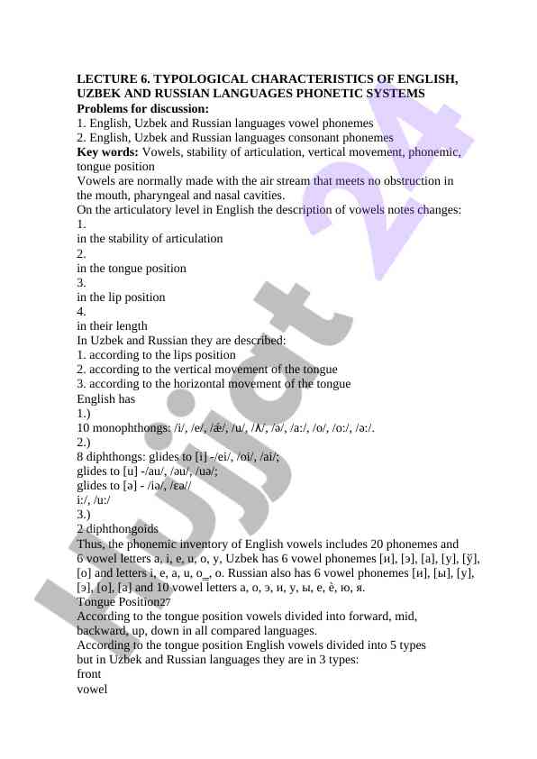 Typological characteristics of english uzbek and russian phonetics
