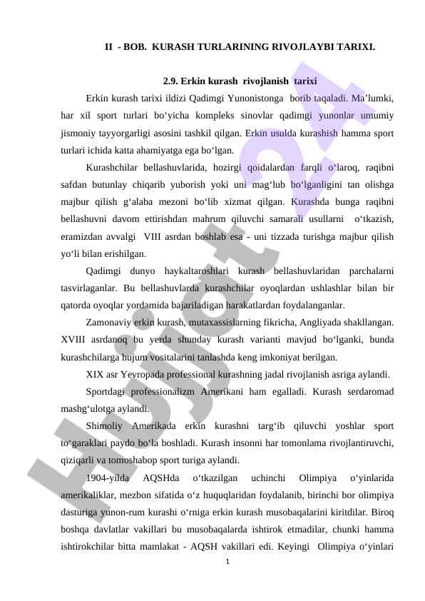 Erkin kurash turlari tarixining rivojlanishi