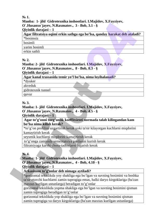 Gidrotehnika inshootlari tavsiyalari