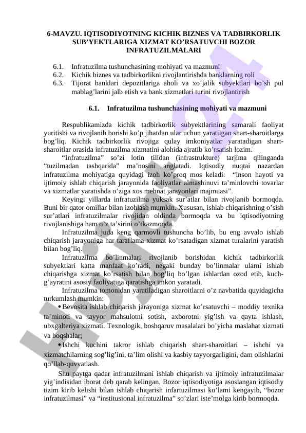 Iqtisodiyotda kichik biznes va infratuzilmalar