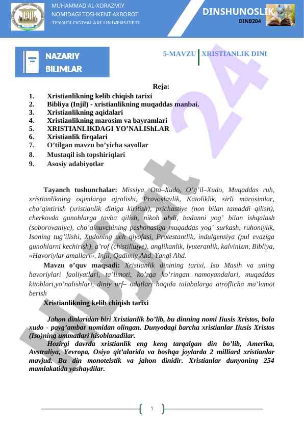 Xristianlikning tarixi va aqidalari