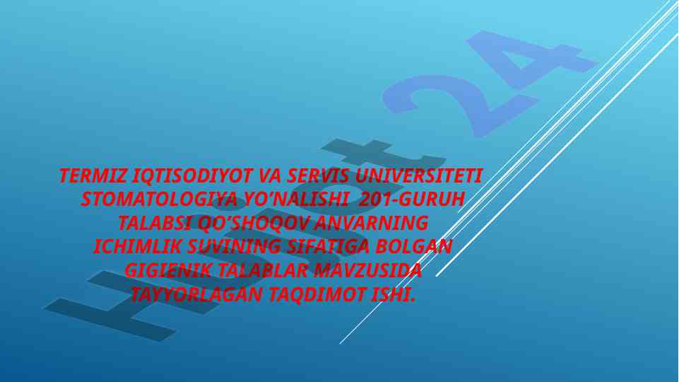 Ichimlik suvining sifatiga bolgan gigienik talablar