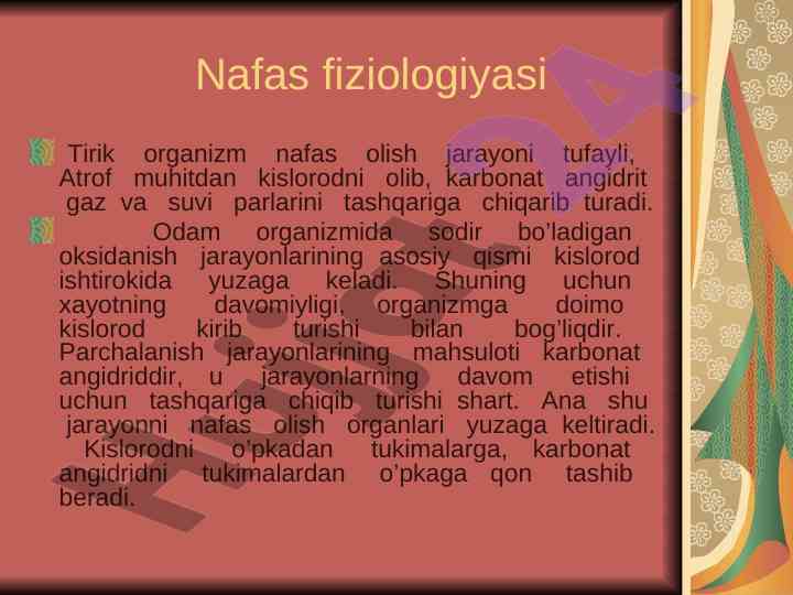 Nafas fiziologiyasi va gazlar almashinuvi