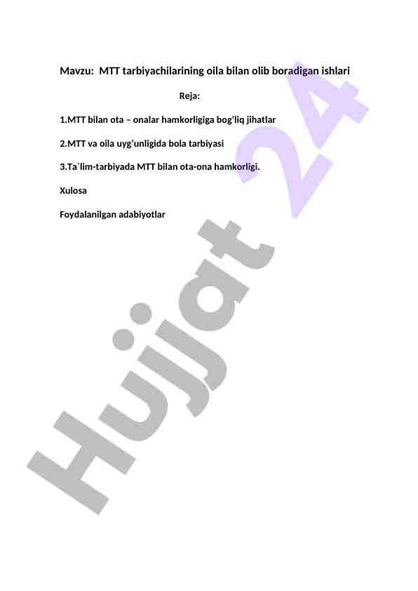 Mtt tarbiyachilarining oila bilan ishlari