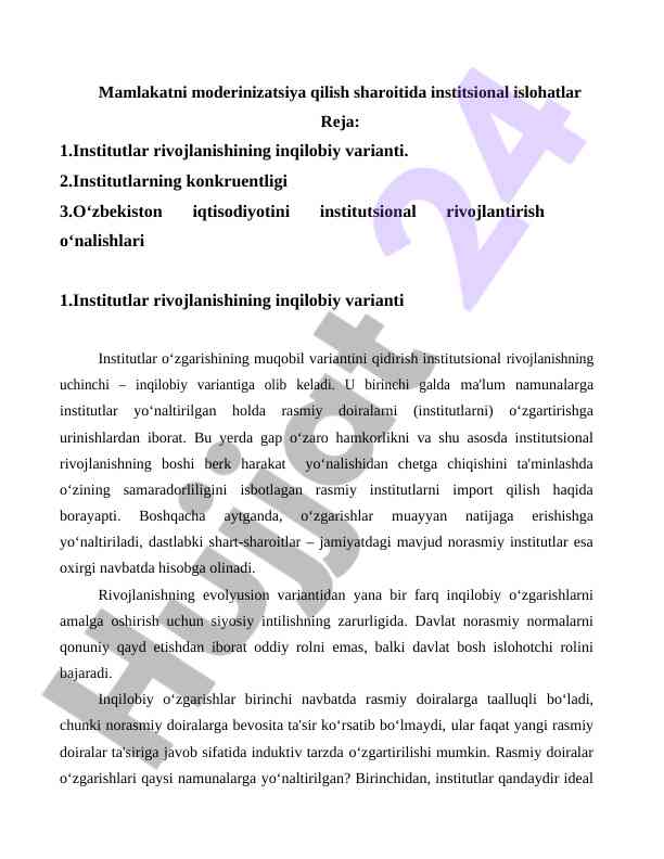 Institutsional islohatlar va inqilobiy rivojlanish