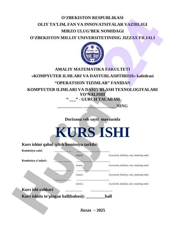 Dorixona veb sayti mavzusida kurs ishlari