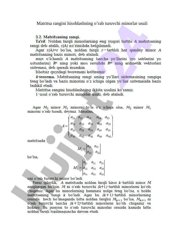 Matritsa Rangini Hisoblash Usluli
