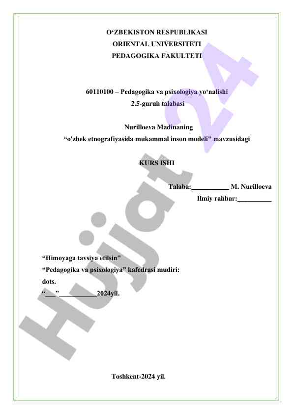 O'zbek etnografiyasida mukammal inson modeli