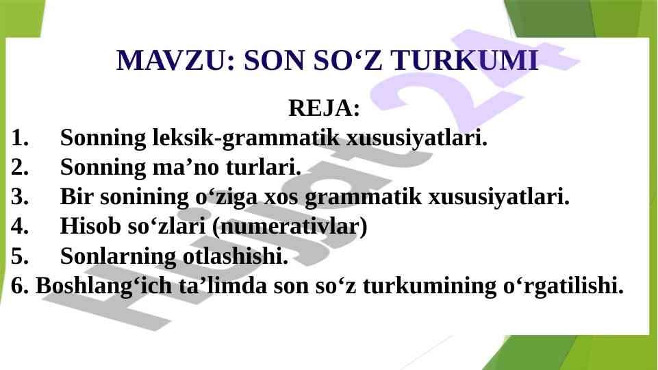 Son so'z turkumining leksik-grammatik xususiyatlari