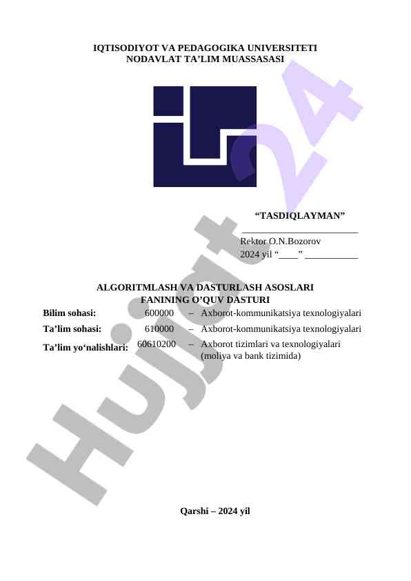 Algoritmlar va dasturlash asoslari o‘quv dasturi 2024