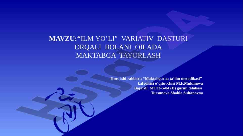 Ilm yo'li dasturi bilan bolani tayyorlash