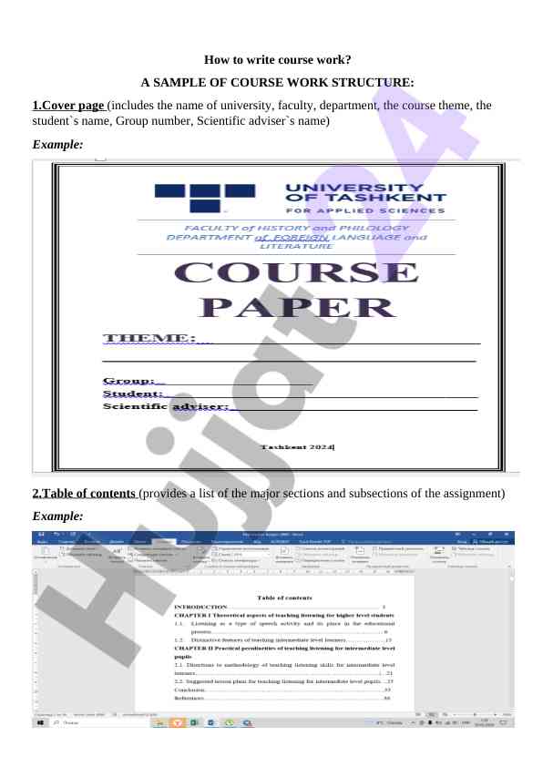 Course work structure guidelines and examples