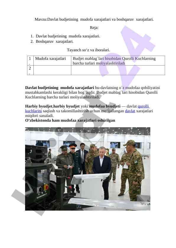 Davlat budjetining mudofa xarajatlari tahlili