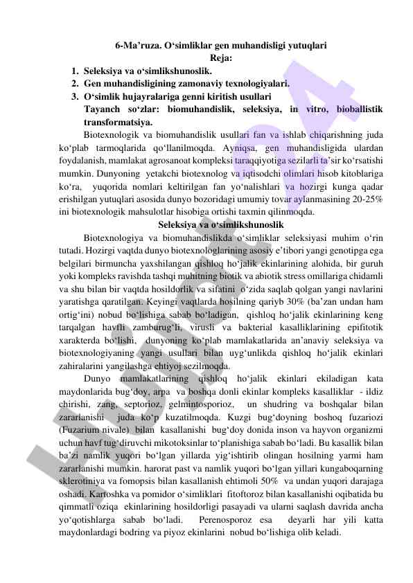 O‘simliklar gen muhandisligidagi yutuqlar