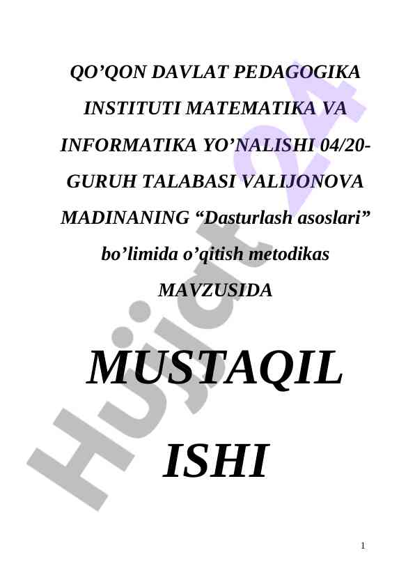 Dasturlash asoslari bo'yicha o'qitish metodikasi