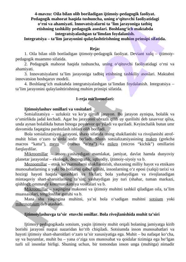 Ijtimoiy-pedagogik faoliyat oila bilan bo‘lishi