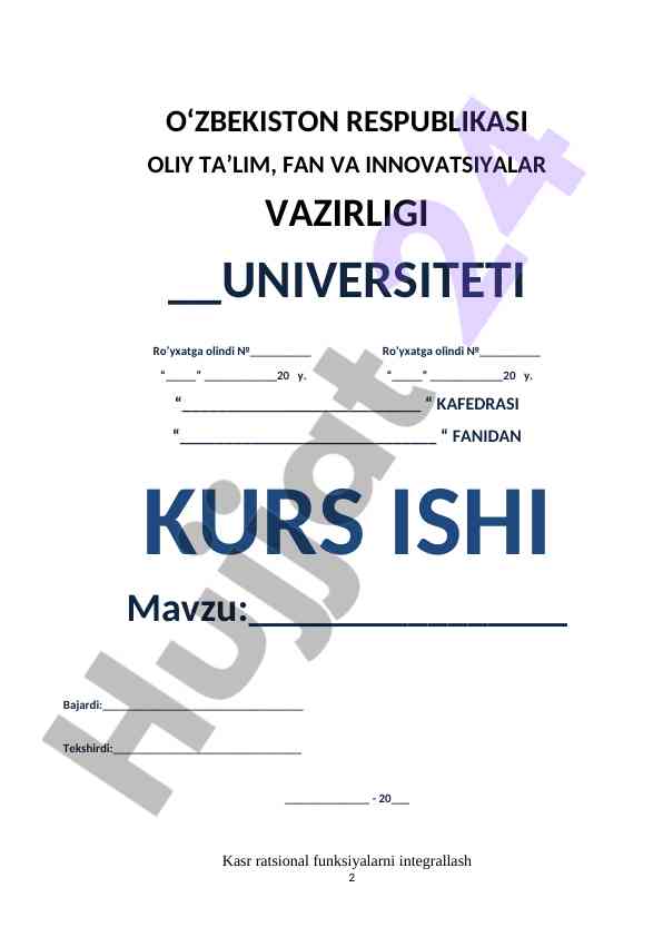 Ratsional funksiyalarni integrallash mavzusi