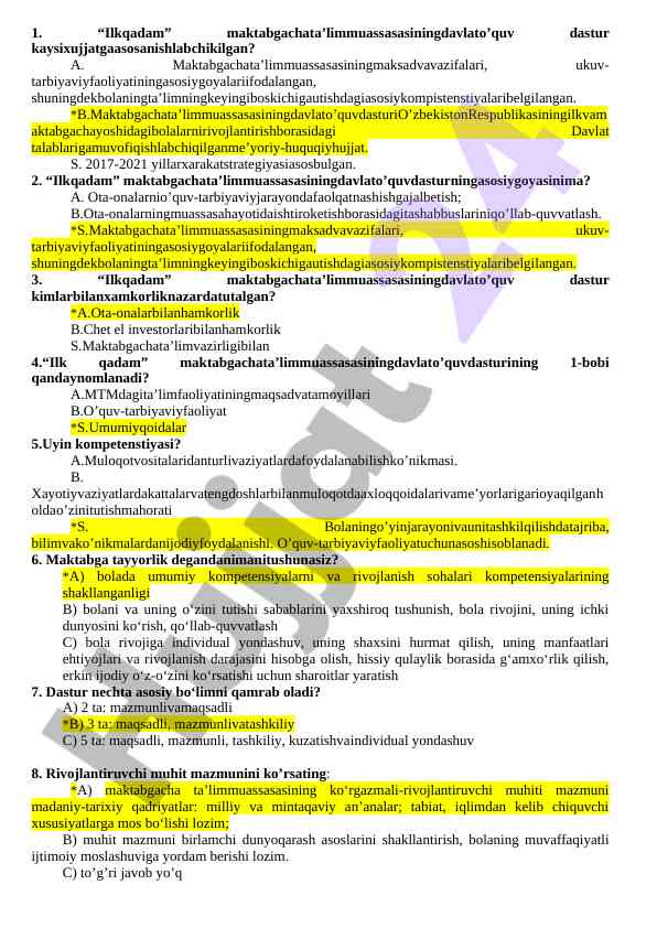 Ilkqadam maktabgacha ta'lim dasturi tahlili