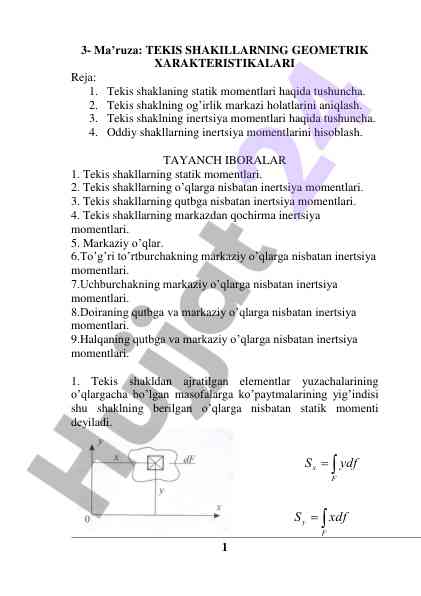 Tekis shakillarning geometrik xaraktersitikalariga oid ma'ruza