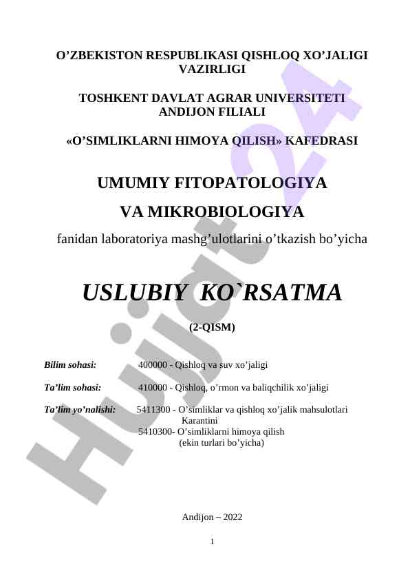 Laboratoriya mashg‘ulotlari uslubiiy ko‘rsatma