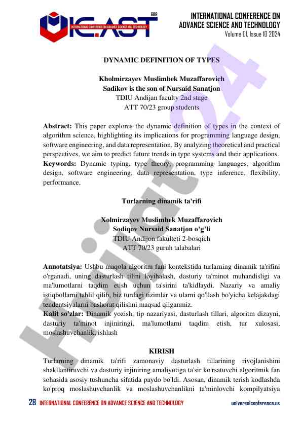 Dinamik turlarning ta'rifi va dasturlash tili