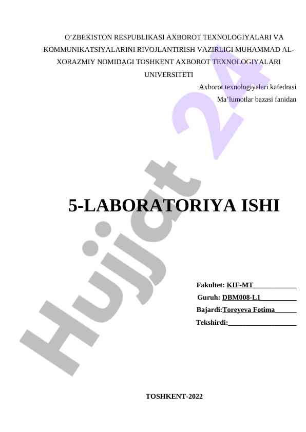 Sql operatorlaridan foydalanish laboratoriya ishlari