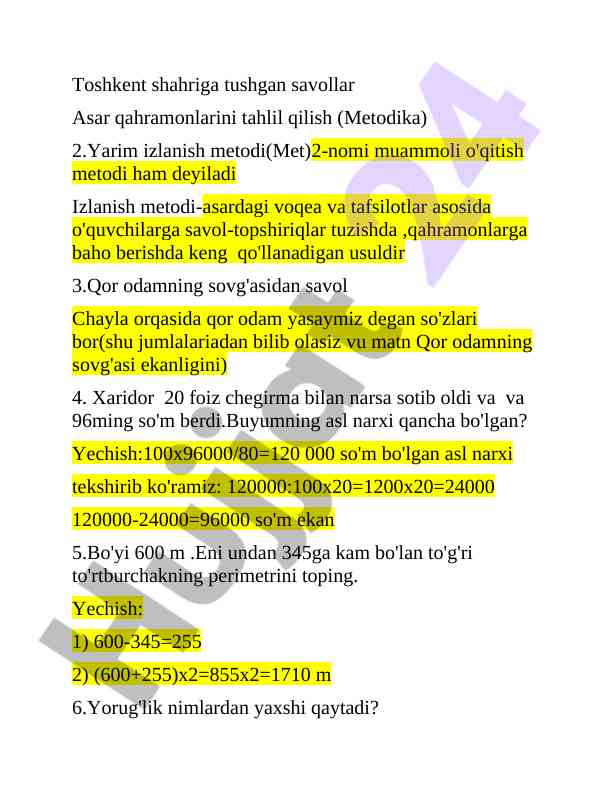 Tahlil qilish metodlari va o'qitish usullari