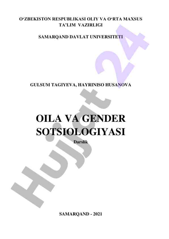 Oila va gender sotsiologiyasi darslik