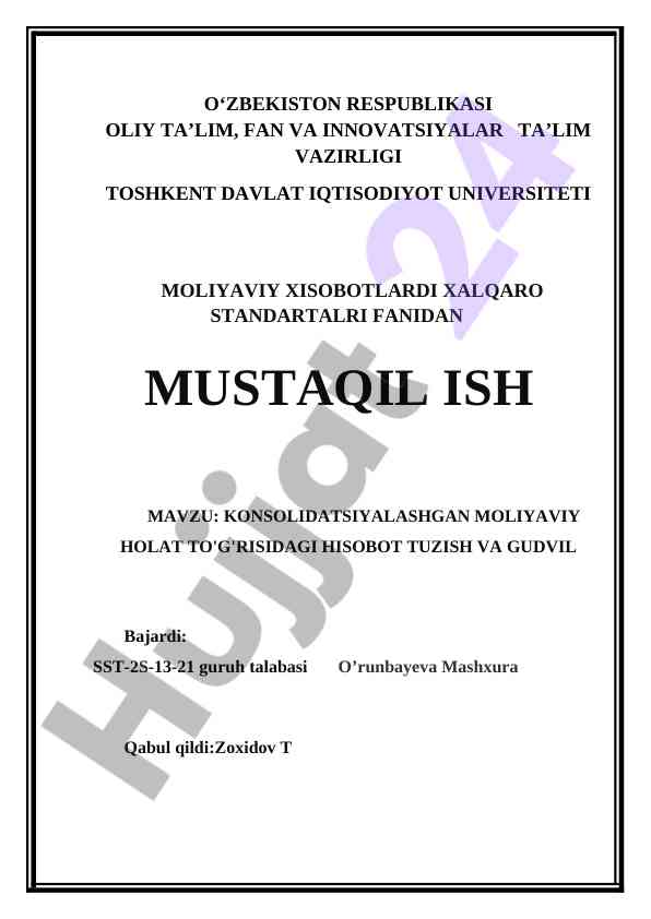 Konsolidatsiyalashgan moliyaviy holat to'g'risidagi hisobot