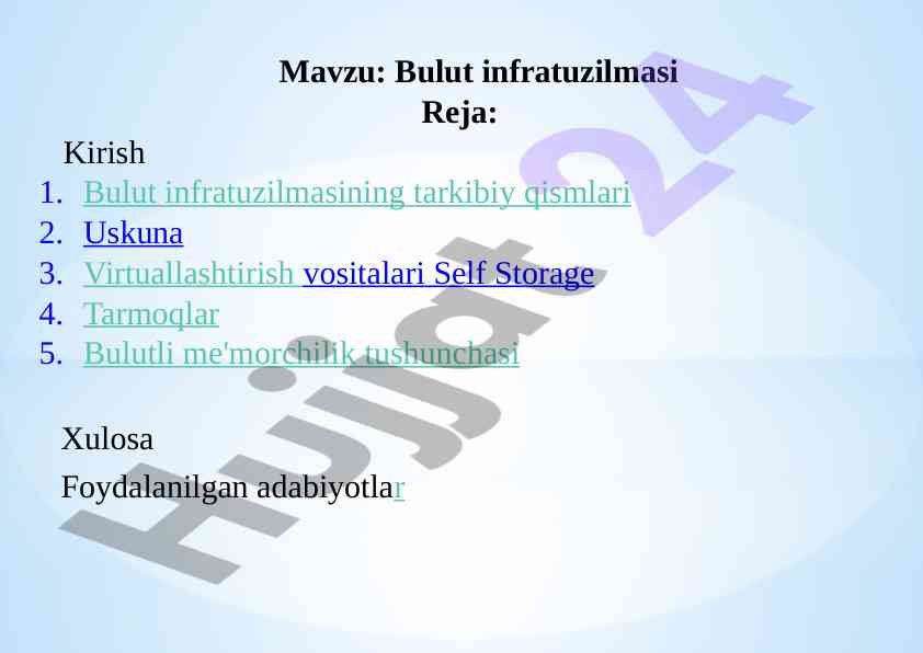 Bulut infratuzilmasi tushunchasi va komponentlari