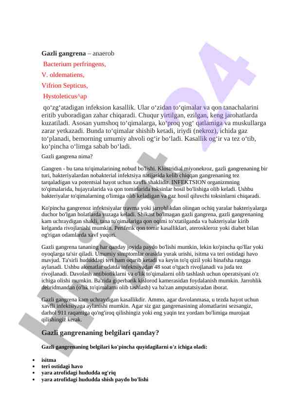 Gazli gangrena infektsiyasi haqida ma'lumotlar