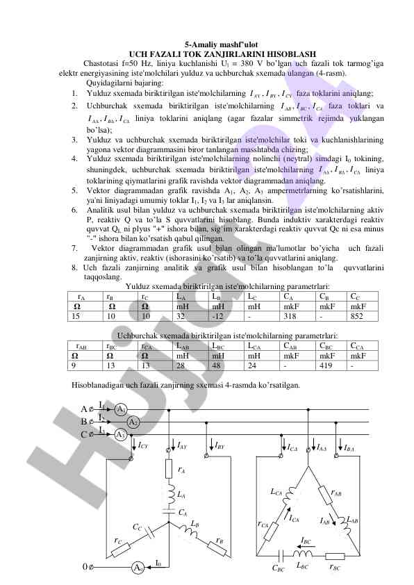 Uch fazali tok zanjirlarini hisoblash amaliyoti
