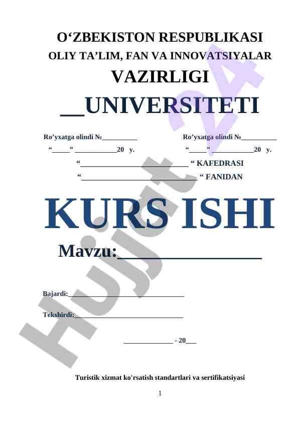 Turistik Xizmat Ko'rsatish Standartlari