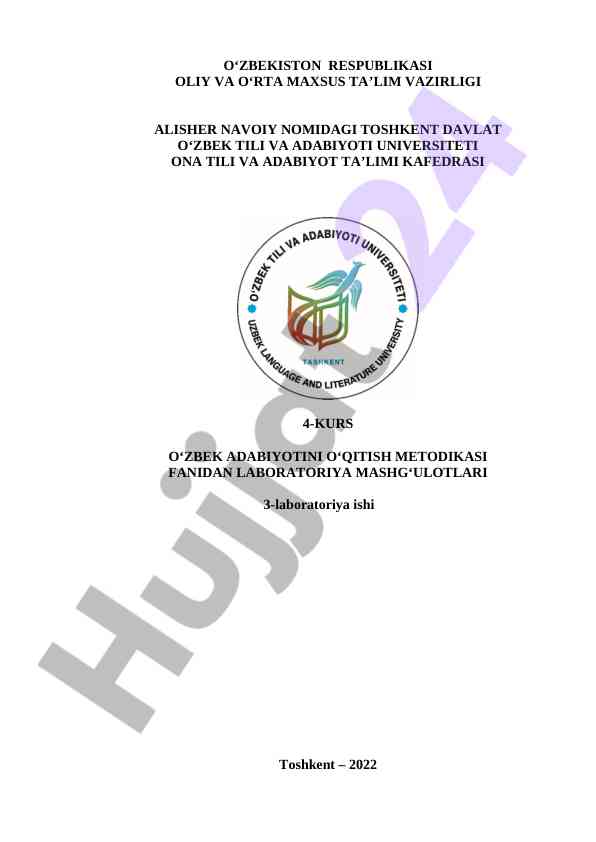 9-sinfda mumtoz matn bilan ishlash metodikasi