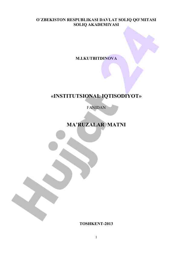 Institutsional iqtisodiyot ma’ruzalar matni